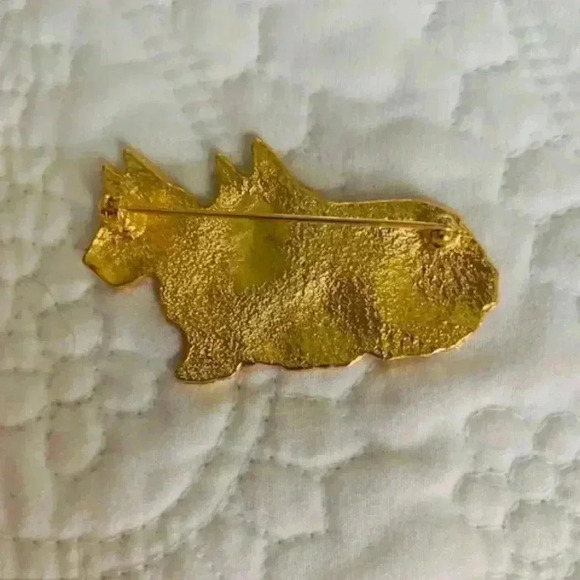 Pair of Golden Vintage Scottie Dogs Pin with Clear Rhinestone Eyes and C… - Picture 2 of 2